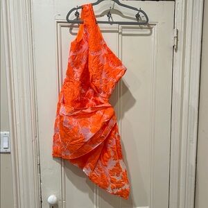 Orange and White Floral Asymmetrical Dress